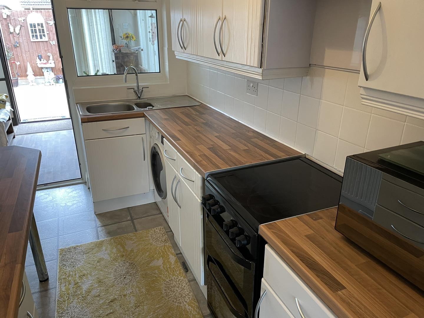 Wooden counter tops in kitchen